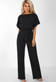 Detail of elegant black jumpsuit featuring a belted waist and wide-leg trousers design - S / Black