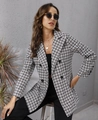 Detailopname van het pied-de-poule patroon en double-breasted knopen op deze blazer - S / Zwart en Wit Hahnentritt