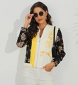 Detail der bedruckten Reißverschlussjacke mit Barockmuster und Animal-Print Ärmeln - S / Schwarz-Gelb-Patchwork
