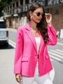 Detailweergave van de fuchsia blazer met lange mouwen, reverskraag en zakken - S / Rozerood