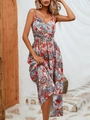 Detail of bohemian paisley print maxi dress with adjustable thin straps and elastic waist - Red Paisley