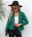 Detail einer dunkelgrünen Wildleder-Bikerjacke mit Reißverschluss und Revers - S / Oberteile / Grün