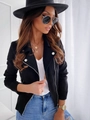 Detail of black faux suede biker jacket featuring wide lapels and silver metal zippers - Black