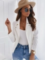 Detail of white faux suede jacket featuring side zipper and metallic button accents - S / White