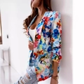 Women's slim fit long sleeve blazer with vibrant abstract floral art print in colorful patterns - S / Blue