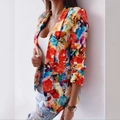 Giacca blazer da donna con vivace stampa floreale multicolore e taglio moderno - arancio-rosso