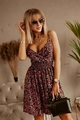 Detailed close-up of V-neck floral summer dress with vintage pattern and elastic waist - 2XL / Black Tiny Red Floral