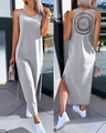 Detailed view of grey sleeveless dress featuring intricate circular crochet back cutout - S / Light Gray (105322)