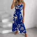Dunkelblauer Jumpsuit mit tropischem Blattmuster und weitem Beinschnitt - S / Blau