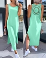Detail of mint green sleeveless dress showing back circular crochet cutout and side slits - Mint Green (105322)