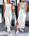 Detailed back view of white sleeveless maxi dress featuring intricate floral lace cut-out design - S / White (105322)
