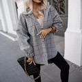 Relaxed fit grijs-wit geruit overhemdjack voor dames met lange mouwen en knoopsluiting - S / Lichtgrijs