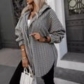 Oversized damesjas met capuchon, houndstooth patroon, ronde zoom en een losse pasvorm - S / Houndstooth