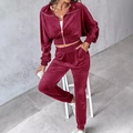 Dames fluwelen trainingspak in bordeauxrood met kort jack met rits en joggingbroek - S / Bordeauxrood