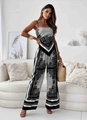 Detail of high-waist wide-leg jumpsuit with black and white paisley floral print patterns - S / Top And Bottom / Black
