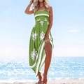 Abito lungo estivo boho verde con stampa floreale e corpetto a punto smock - S / Verde
