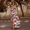 Damen Halterneck-Maxikleid mit tropischem Blumendruck für den Strand-Sommerurlaub - S / Weiß(108056)
