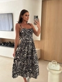 Mirror selfie showing zebra print midi dress with thin straps and button detail - Black Zebra (108153)