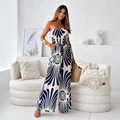 Tuta a fascia a gamba larga con stampa geometrica blu e bianca stile elegante - S / Blu navy