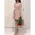 Abrigo de ante sintético para mujer con cuello alto, cremallera y cinturón en albaricoque - 2XL / Rosa
