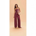 Two-piece knit set featuring dark red striped tube top and matching high-waisted wide-leg pants - S / Purple Red Set