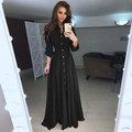Robe longue noire ajustée à manches longues, boutonnage simple et ceinture à la taille - Noir