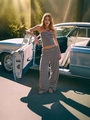 Striped two-piece set featuring a black and white tube top and high waist wide leg pants - S / Dark Coffee Set