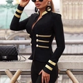 Schmal geschnittene Marine-Militärjacke für Damen mit Goldbesatz und Metallknöpfen - S / Schwarz