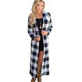 Women's long sleeve buffalo plaid cardigan coat in classic black and white pattern - S / Black White Grid