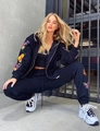 Detail of street style black tracksuit with colorful butterfly print and zip-up hoodie - S / Top And Bottom / Black