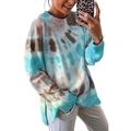 Pull tie-dye à manches longues pour femmes avec fentes latérales bleu et blanc - S / Bleu