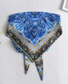 Detail of royal blue paisley print satin scarf showing intricate floral patterns and texture - S / Blue