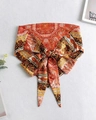 Detail of bohemian paisley print headband with pre-tied bow and vibrant ethnic patterns - S / Red
