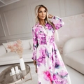 Dames blousejurk met lange mouwen, witte bloemenprint en knoopsluiting aan de voorkant - S / Paarsrood