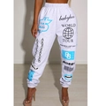 Pantalon de jogging gris clair avec signes dollar bleus et motifs imprimés tour du monde - 2XL / Terre (Gris)