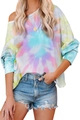 Lockeres Batik-Sweatshirt in Lila, Blau und Gelb mit langen Ärmeln und Rundhalsausschnitt - S / Gelb