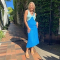 Abito midi estivo in maglia da donna con scollo a V e design colorblock blu - S / Blu