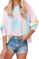 Damen Tie-Dye Langarmshirt mit Denim-Shorts in Pastellrosa und Blau-Tönen - S / Hellblau