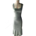 Elegantes salbeigrünes Samt-Bodycon-Kleid mit Karree-Ausschnitt und Meerjungfrau-Saum - S / Hellgrün