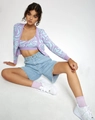 Women's Y2K blue swirl knit cardigan and tube top two-piece set for stylish casual streetwear - One Size / Purple