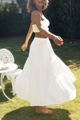 Completo estivo bianco con top a fascia corto e gonna lunga a balze sovrapposte - S / Bianco