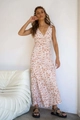 Floral high-waisted V-neck maxi dress in warm orange with white daisy prints - Plum Apricot