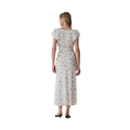 Rückansicht Sommerkleid mit blauen Blumen, Puffärmeln und Details mit Falten am Rücken - S / Weiß Blau Blumig
