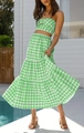 Completo estivo 2 pezzi con crop top a quadretti verdi e gonna lunga a balze da mare - S / verde chiaro