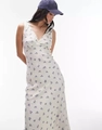 White floral print V-neck sleeveless midi dress with pleated bust detail and slim fit cut - Small Purple