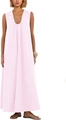 Detail van de elegante V-hals met fijn geplooide afwerking op een roze zomerse maxi-jurk - S / Roze