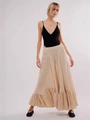Women's sexy low-waist wide-leg flare pants with ruffles and a black V-neck top - S / Apricot