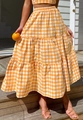 Orange and white plaid summer set with crop camisole and tiered cake skirt - Orange