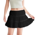 Mini-jupe noire à plusieurs niveaux pour femme avec bordure en dentelle et nœud décoratif - S / Noir