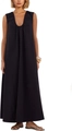 Stijlvolle zwarte mouwloze maxi-jurk met V-hals, plooitjes en een elegante A-lijn pasvorm - S / Zwart